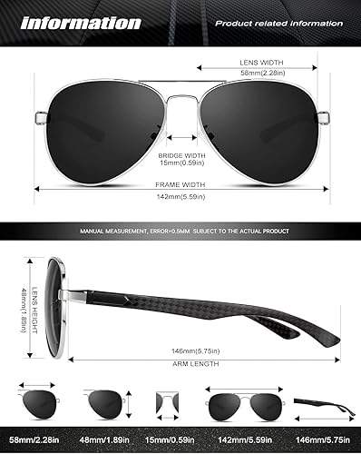 Miniatura 4 de HENGOSEN Aviator Sunglasses with Carbon Fiber Temple for Men Women, Polarized Pilot Sunglasses Metal Frame with UV Protection