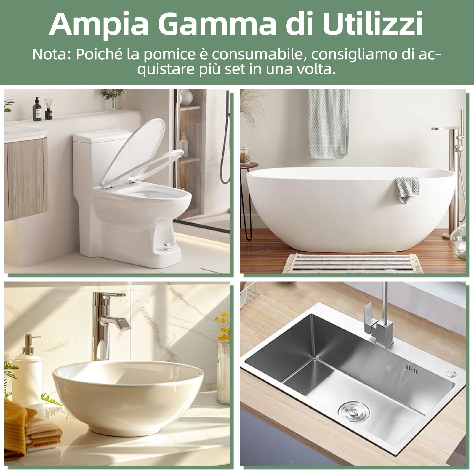 5 Pezzi Pietra Pomice per WC con 1 Manico Riutilizzabile - Disincrostante Efficace contro Calcare e Incrostazioni di Urina Ostinate - Per Pulizia Profonda di Toilette, Bagno, Cucina