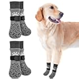 SCENEREAL Dog Socks to Prevent Licking Paws for Hot/Cold Pavement, Anti Slip High Top Dog Grip Socks for Hardwood Floors, Dog Shoes Booties&Paw Protector for Small Medium Large Senior Dog, Grey L