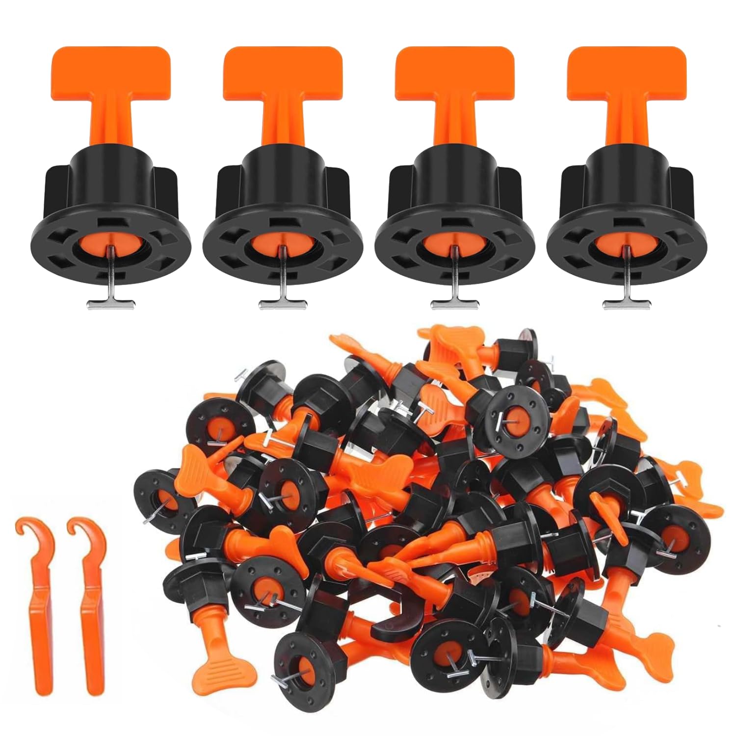 Tile Leveling System 100Pcs Reusable Construction Kit, 2 Special Wrenches Tile Installation Tools, Professional Leveling Clips for Ceramic Stone Floor and Wall Tiling