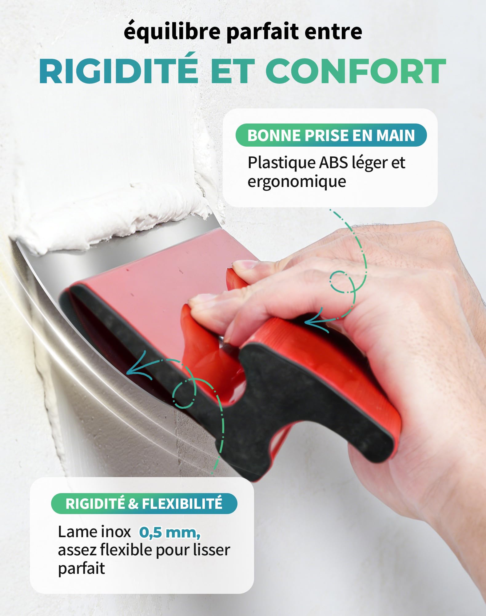 4x Spatule Enduit Lissage Set lisseuse enduit 80cm 60cm 40cm 25cm Couteau a Enduire Lame a Lisser Enduit avec Perche Télescopique 80-130cm Inox Outil Lissage