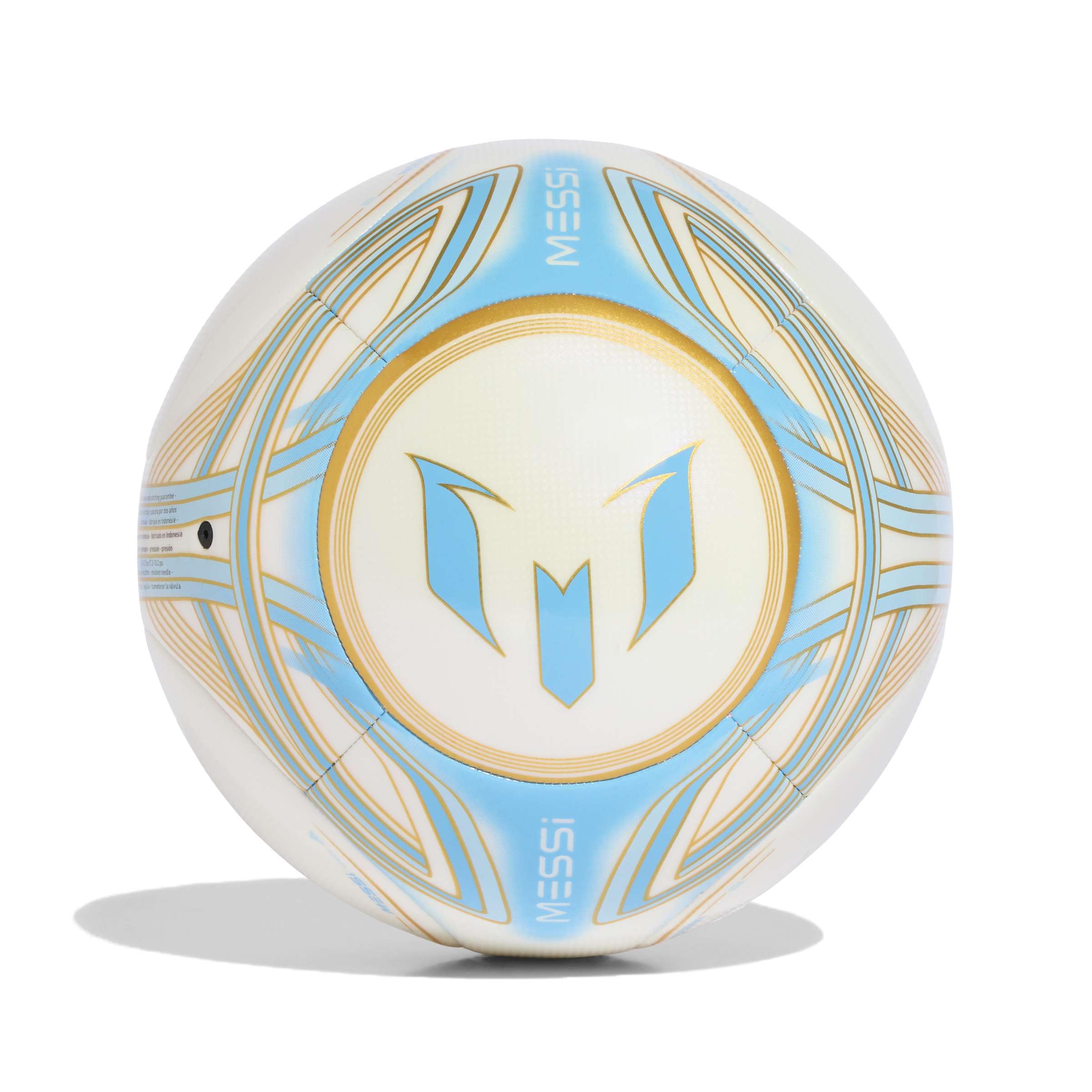 adidas Messi Club Ball, Unisex, Elfenbein/Semi Blue Burst/Icey Blue/Gold Metallic, Größe 4