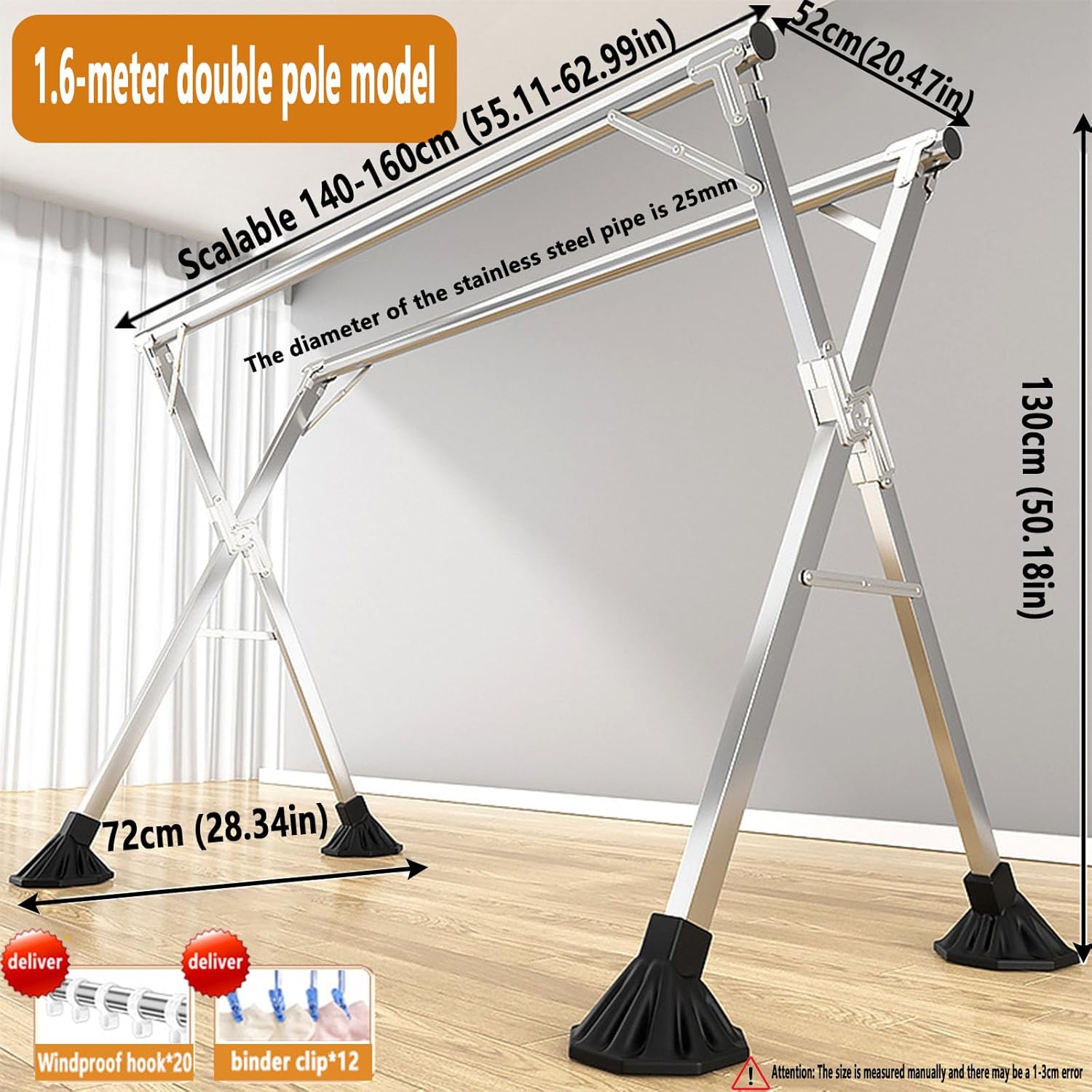 Laundry Drying Rack, Heavy Duty Stainless Steel, Foldable Freestanding Airer, Strong Load-Bearing Capacity, Indoor Outdoor Use, Triple Pole Design
