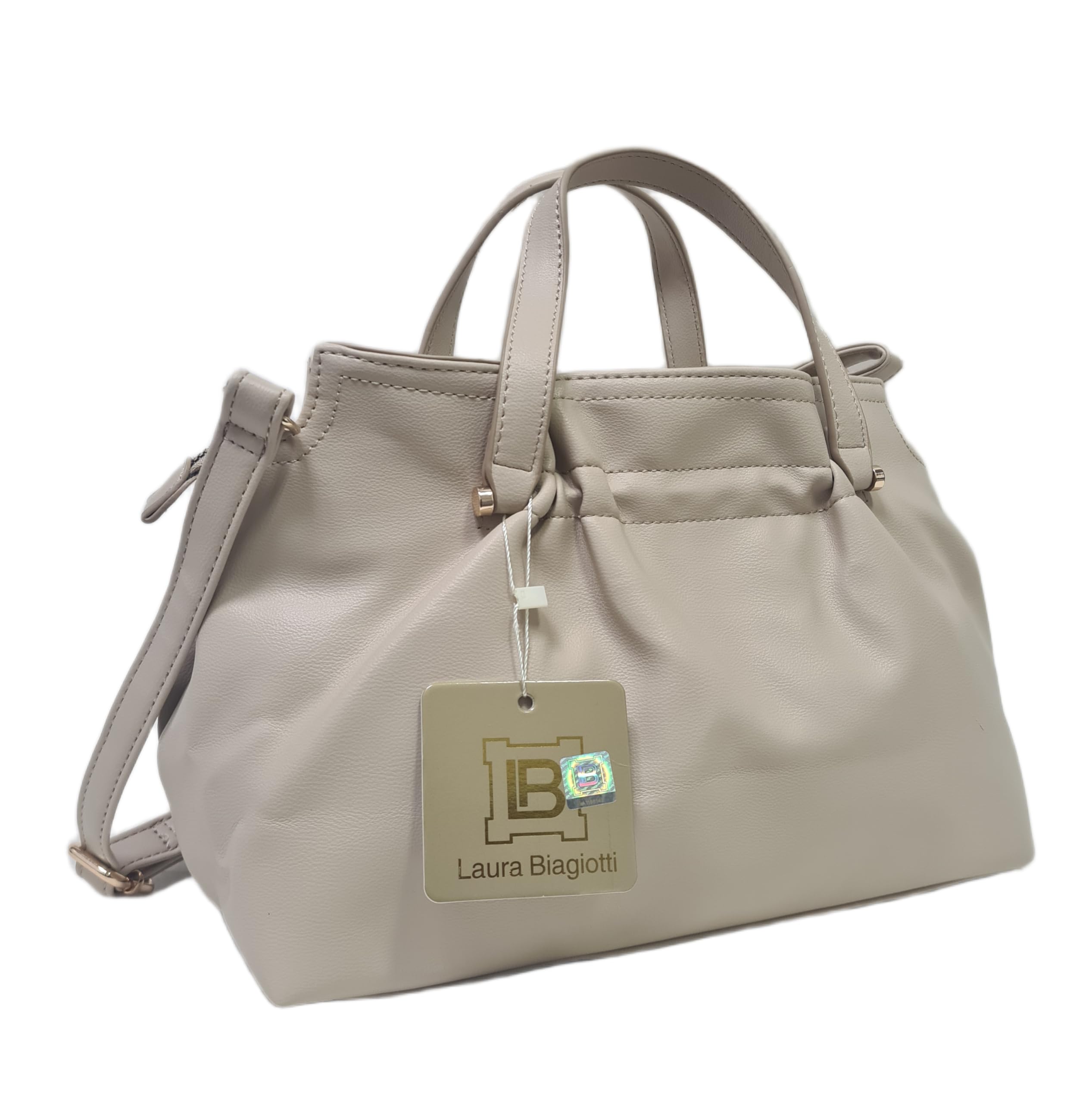 Laura Biagiotti Borsa a Mano Linea Eclyper, Pelle Sintetica, Dimensioni 31x20x13 cm, con Tracolla Regolabile Rimovibile, Accessori Oro LB26S-252-2 | Leggera