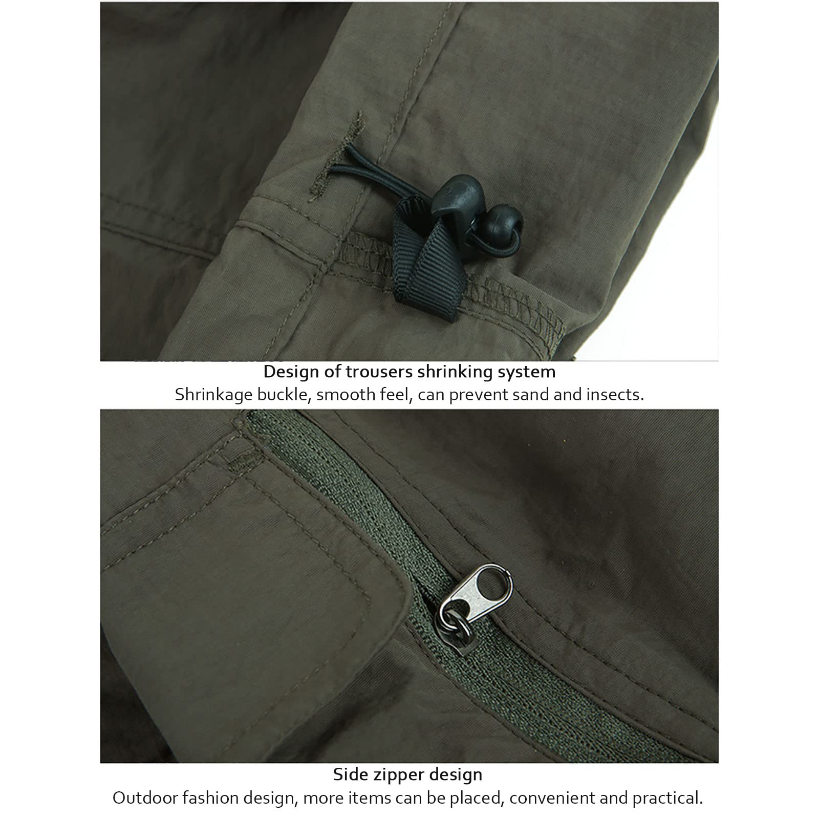 Pantaloni Trekking Uomo Convertibile Pantaloncini Primavera Estate Sottile Alpinismo Escursionismo Calzoni Asciugare Rapidamente(Size:l,Color:Cachi)