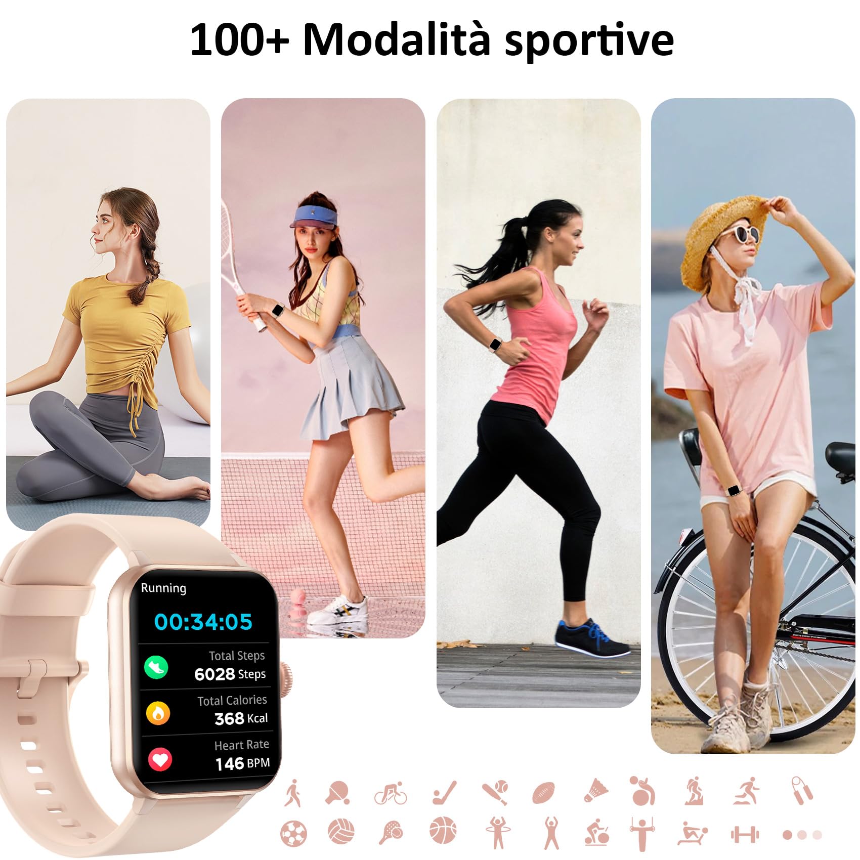 Blackview Smartwatch Donna, Orologio con Effettua e Risposta Chiamate, 1,85'' Orologio Intelligente Fitness,Cardiofrequenzimetro, Monitoraggio del Sonno, Calcolatori per Android iOS