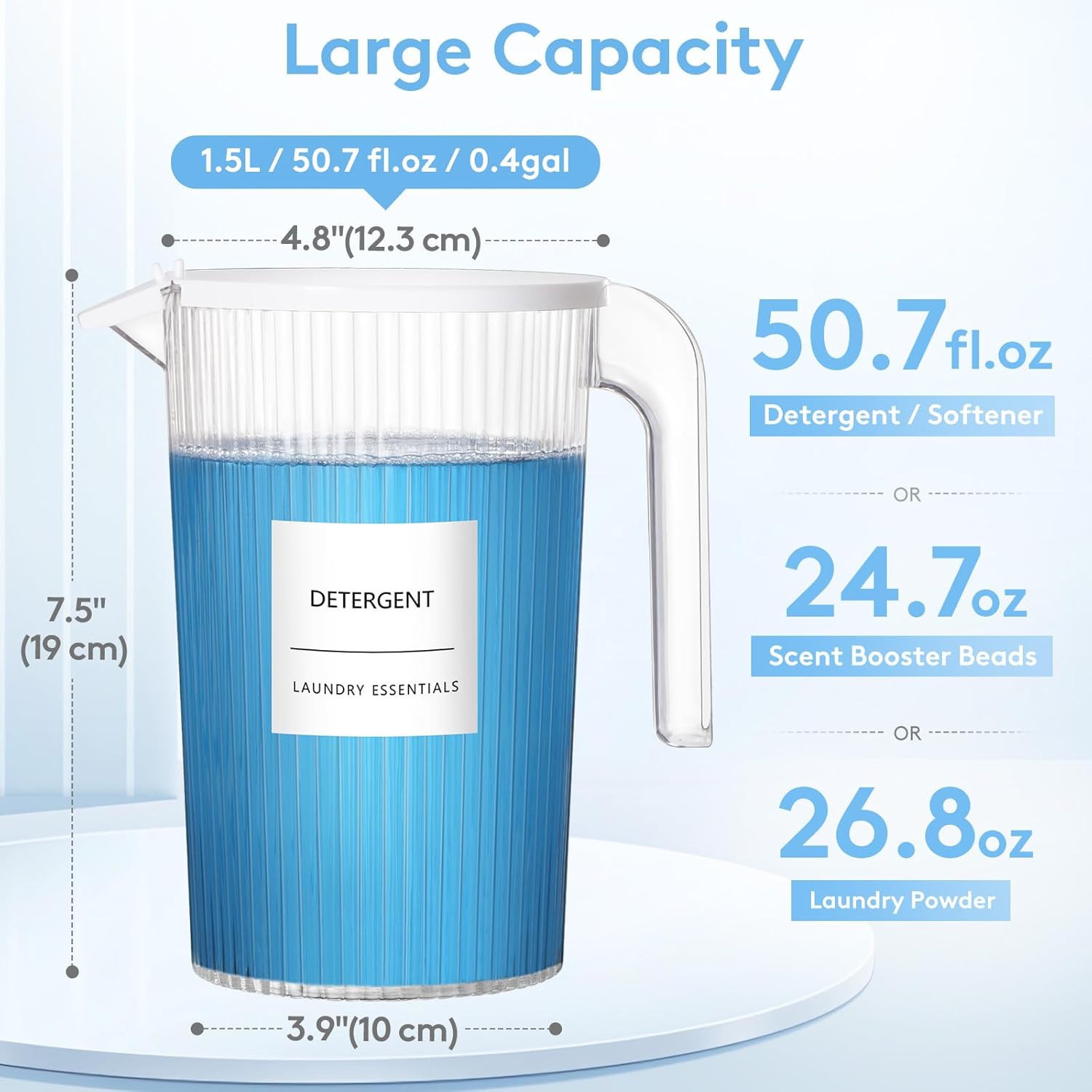 Lifewit Pitcher with Lid, 50 oz Water Jug BAP Free Plastic, Containers Juice, Ice Tea, Drink, Lemonade Pitchers for Fridge, 3 Pack