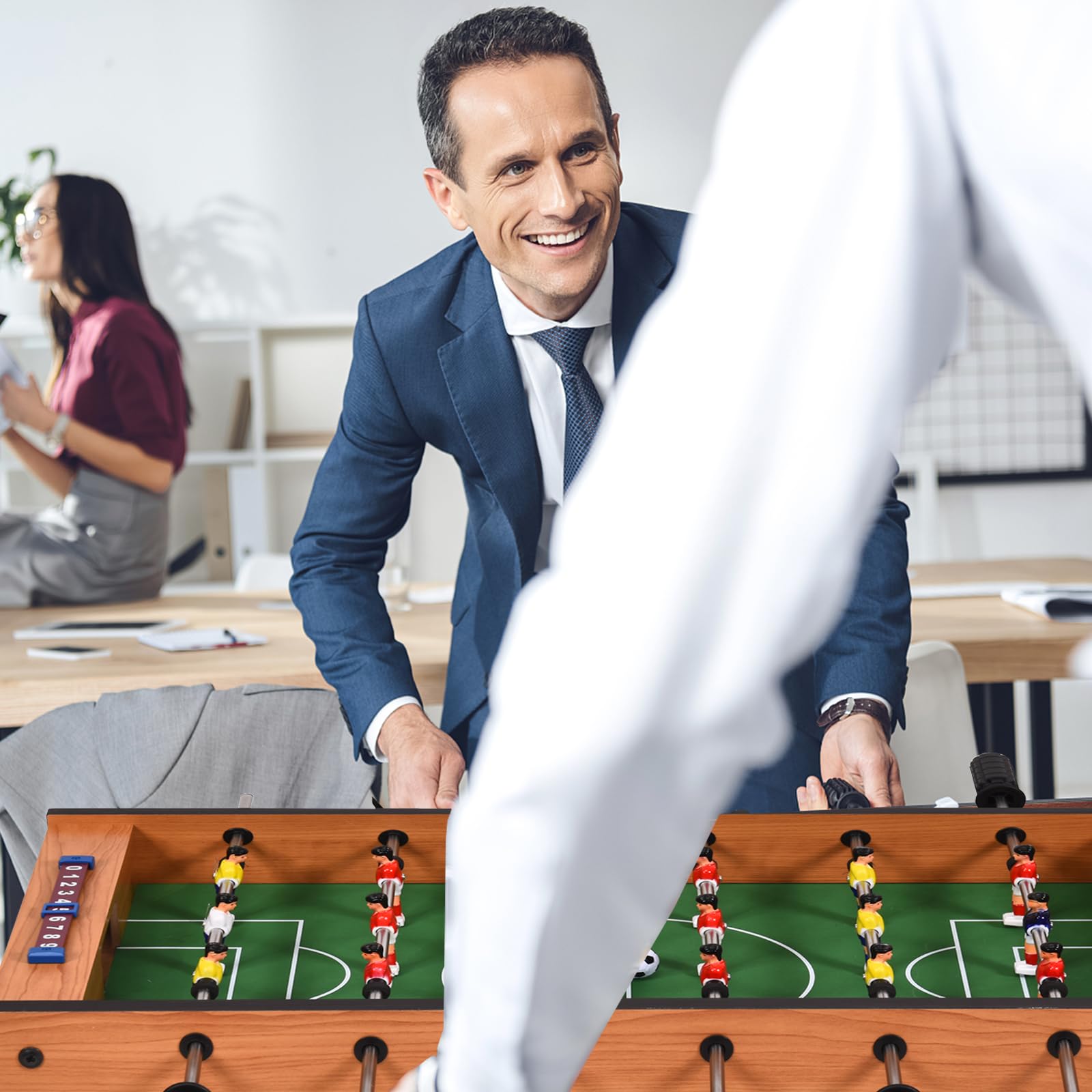 HOMASIS Mesa multijuegos de Madera para niños, Mesa de futbolín y Air Hockey con Asas duraderas, Mesa de Juego de fútbol para el hogar, Bar, Oficina, para niños de 4+ años, 69x36x10cm, Multicolor