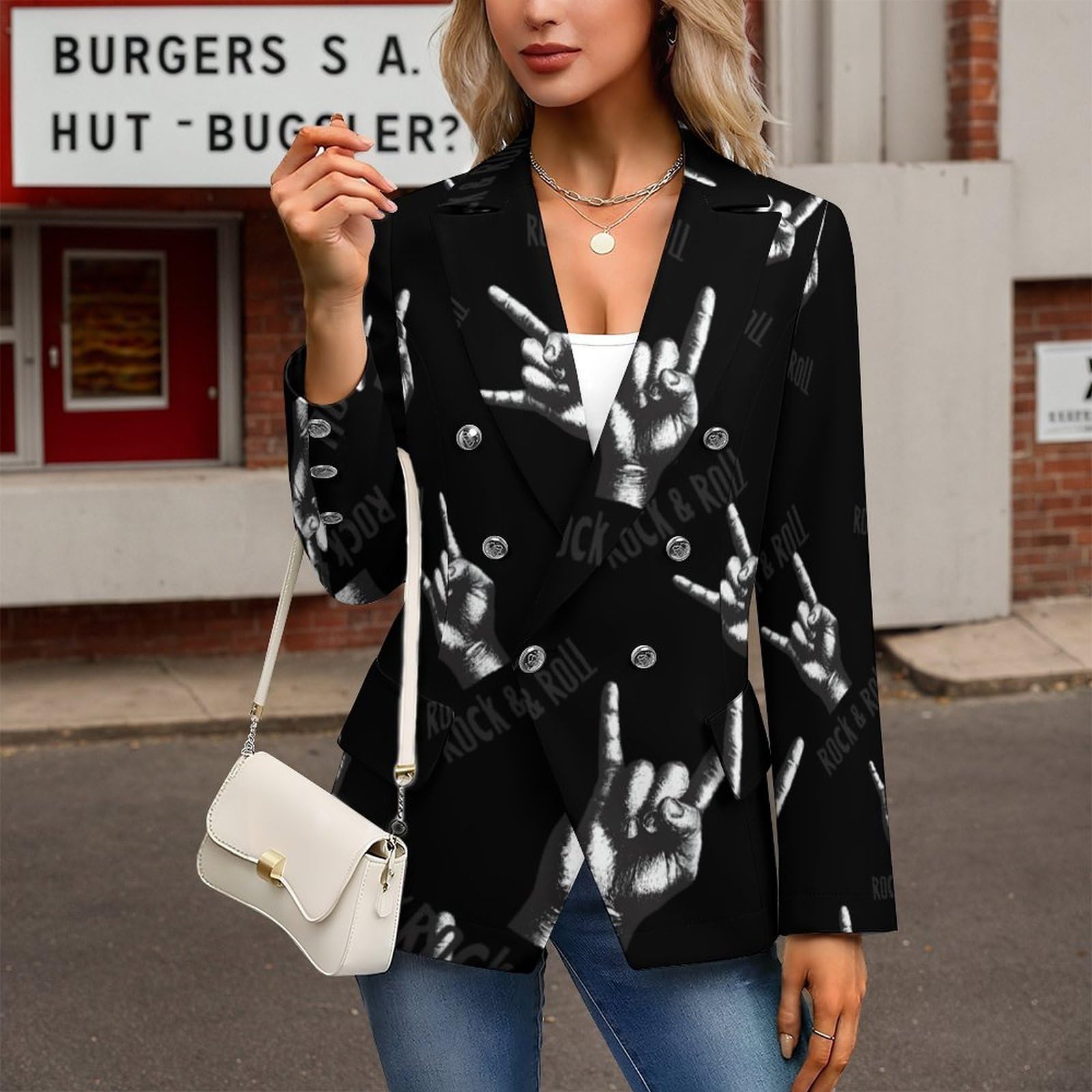 Rock and Roll - Giacca da donna con risvolto, elegante, per abbigliamento formale e casual