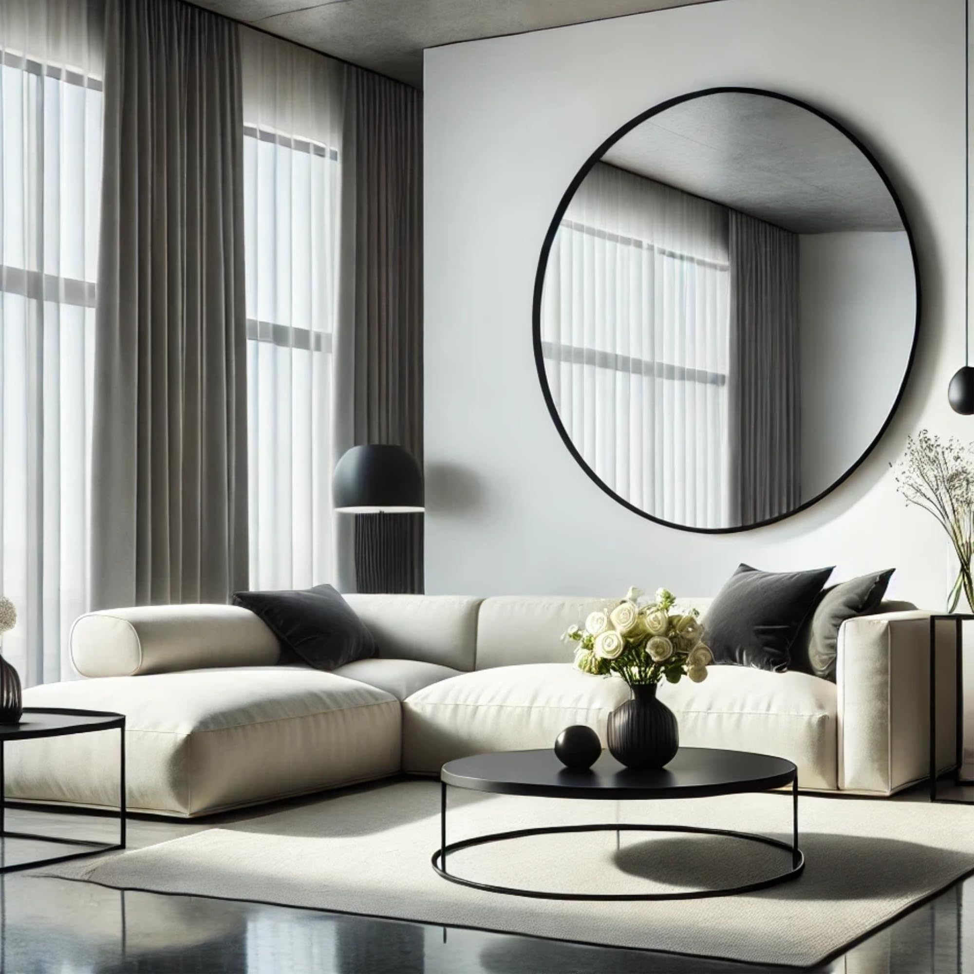 Jobu Rei - Black | Black – 120Cm Round Wall Mirror – Large Matte Black Metal Frame Circle Mirror For Bathroom, Bedroom, Hallway Or Living Room – Modern Decorative Wall-Mounted | Rei