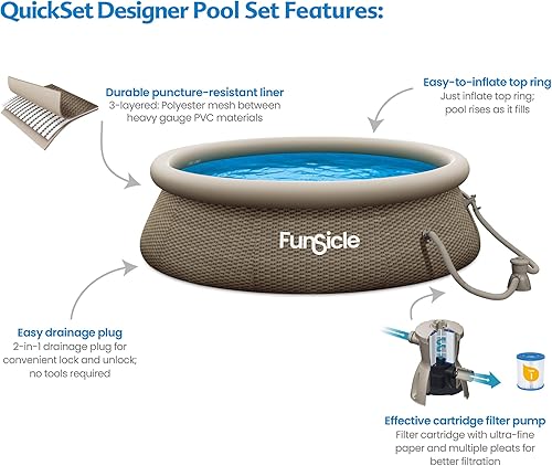Miniatura 3 de Funsicle Quickset - Juego de piscina inflable redonda de 10 x 30 pulgadas para exteriores con bomba y filtro de cartucho, triple tejido de canasta
