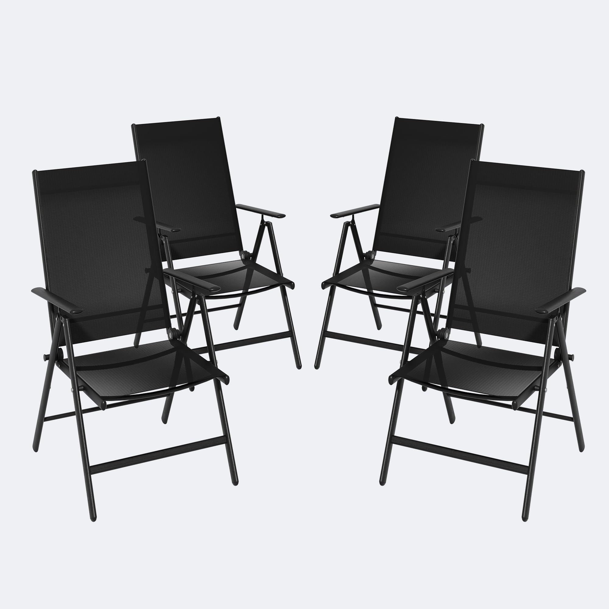 RTDTD Garden Dining Chairs Set of 4,Folding Garden Chairs with 7-Level Adjustable High Backrest & Armrests，Breathable Textilene and Steel Frame for Garden,Balcony,Backyard,Black