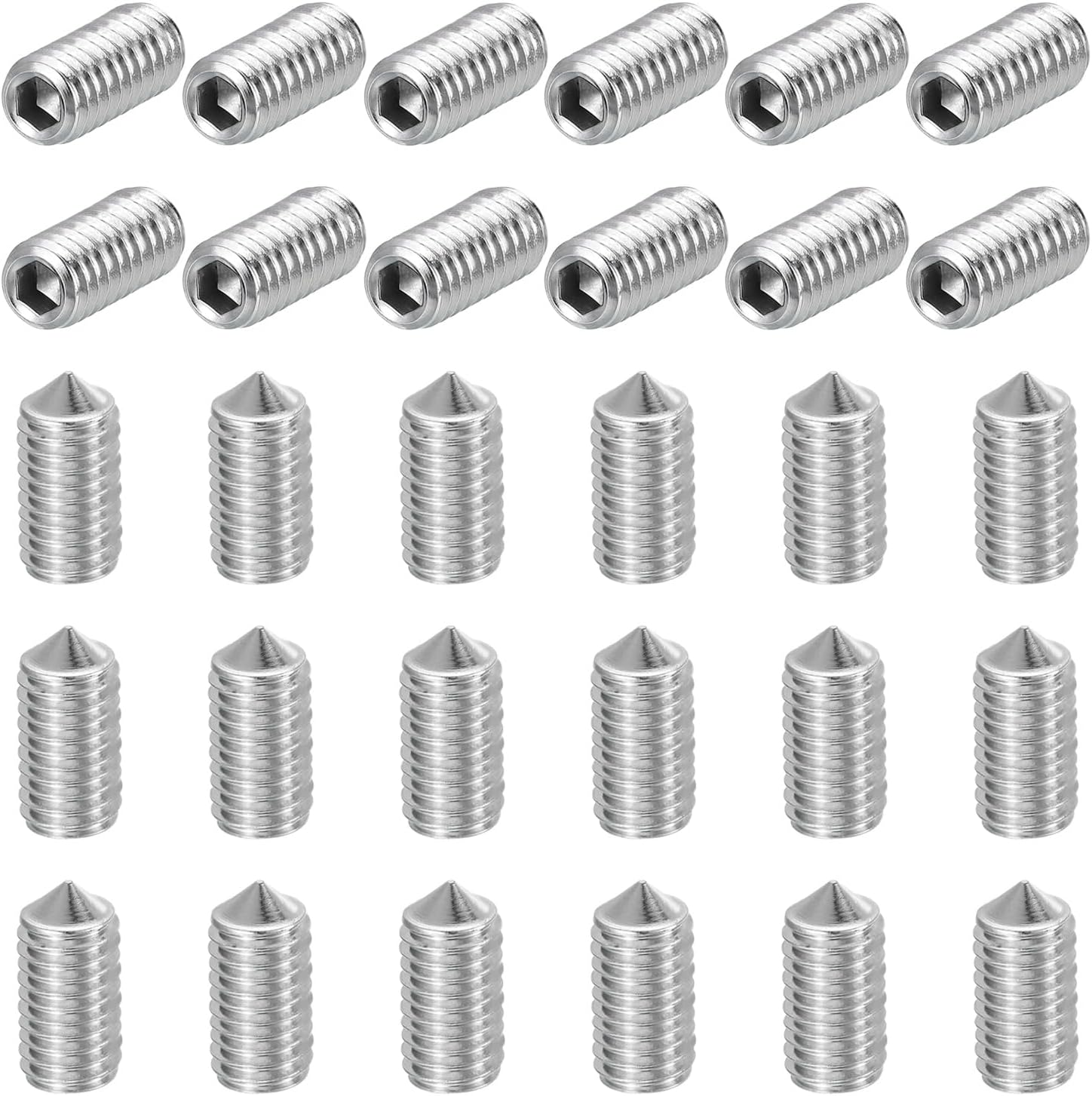 sourcing map 60 Pcs M8x16mm Cone Point Set Screws, 304 Stainless Steel Hex Socket Grub Screws for Bathroom Fixtures Repair Furniture DIY Project