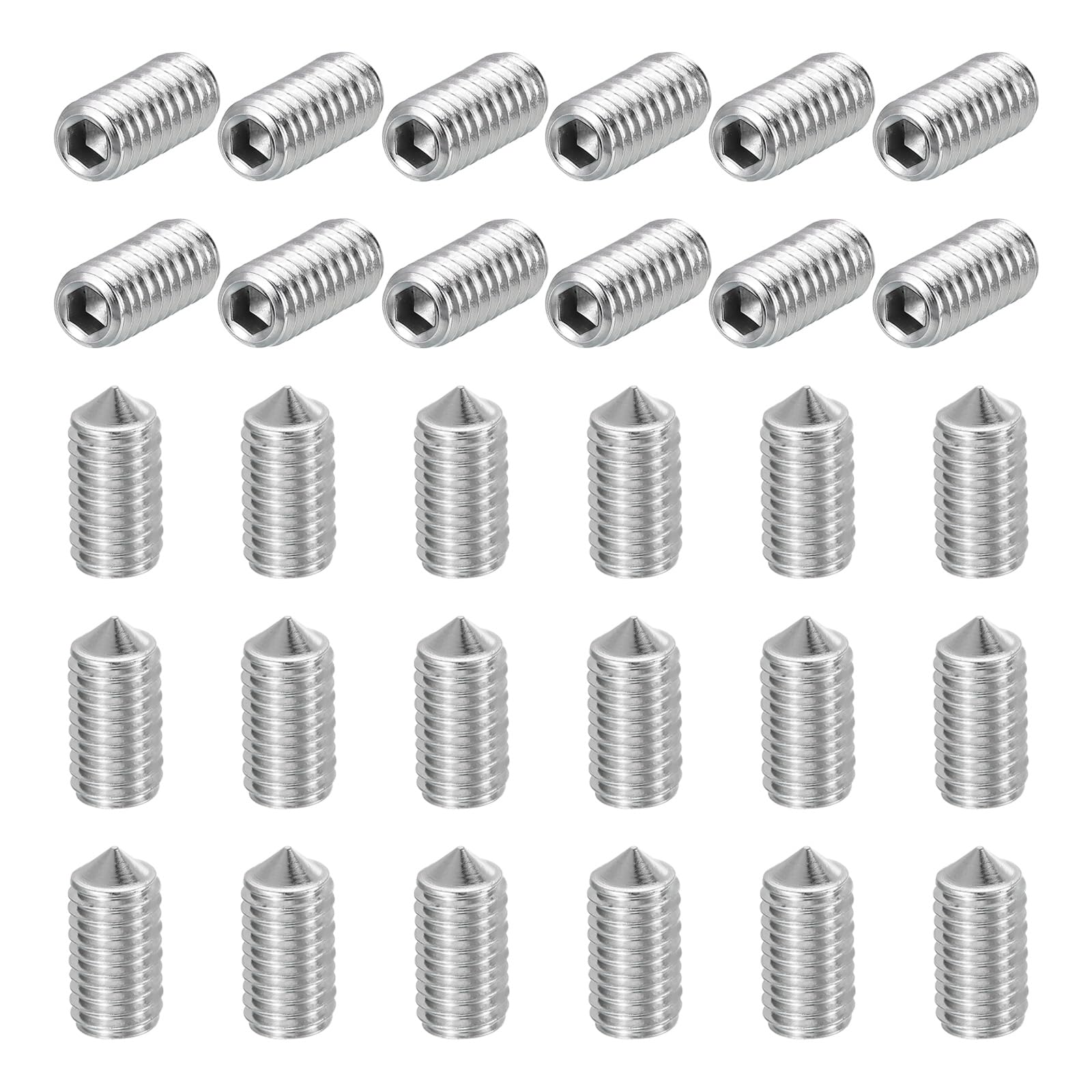 sourcing map 60 Pcs M8x16mm Cone Point Set Screws, 304 Stainless Steel Hex Socket Grub Screws for Bathroom Fixtures Repair Furniture DIY Project