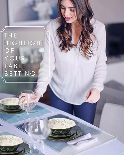 Miniatura 5 de Platos artesanales de cerámica pequeños, platos de ensalada, platos de postre de porcelana, juego de 6 a 7.8 pulgadas, serie floral Sakura verde