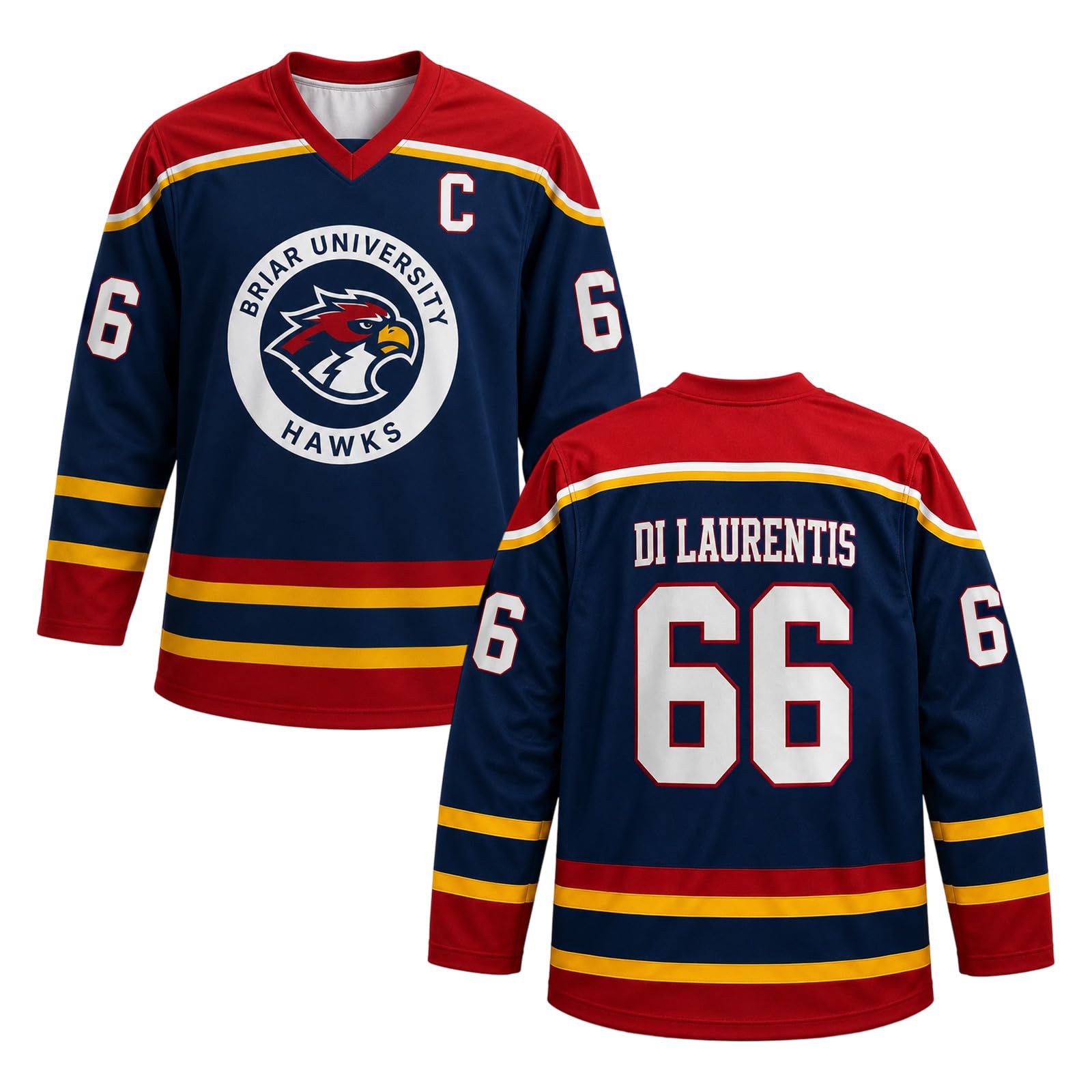 Off-Campus Merch Jersey V-Neck Sports T-Shirt for Men and Women, Ice Hockey Fan Shirt Graham 44 / Logan 22 / Tucker 46 / Di Laurentis 66, Briar-u Merch Shirt, DI Laurentis#66c, XL