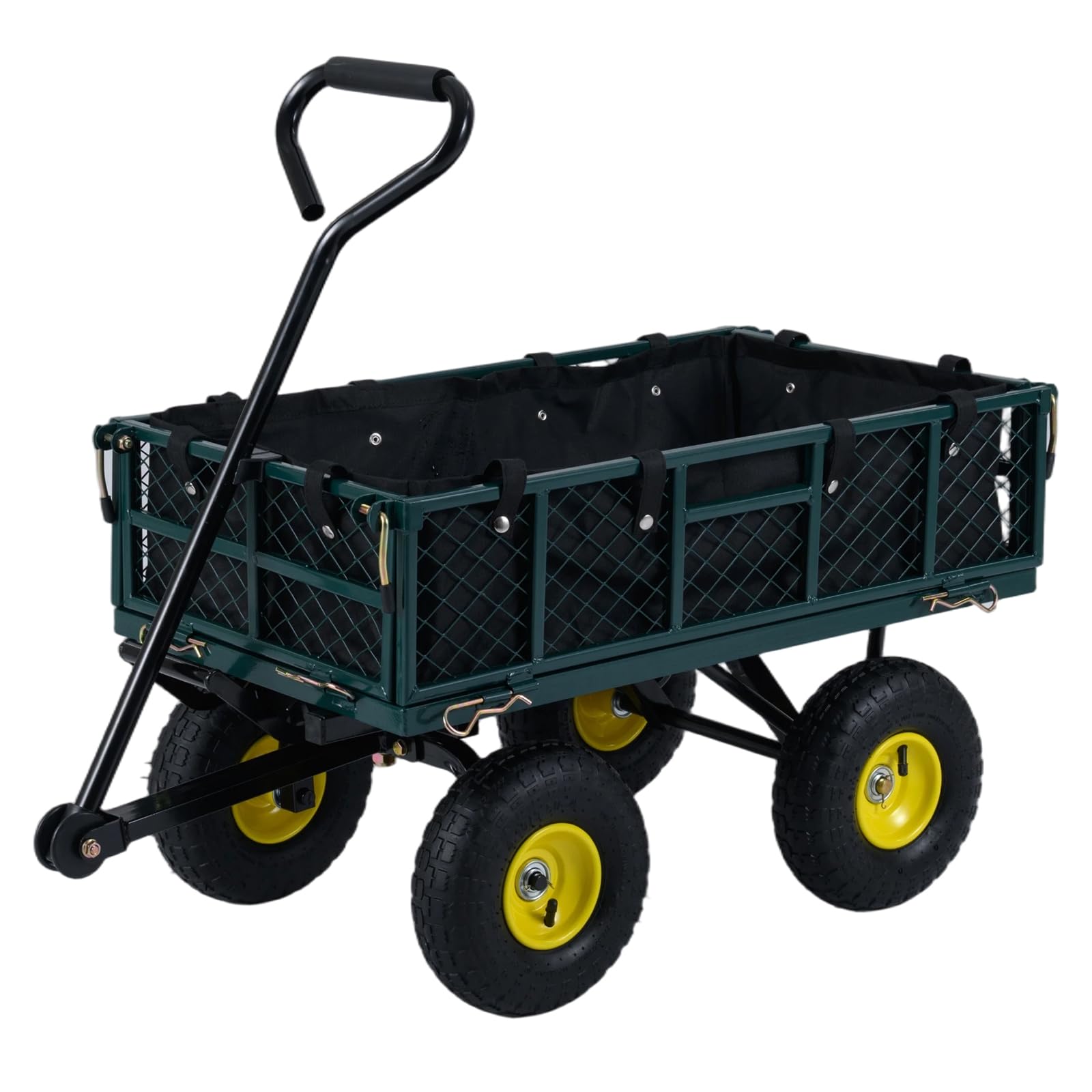 COSTWAY Carrito Jardín Metálico, Capacidad 408 kg, Carretilla de Obra Plegable 2 en 1, Laterales de Malla Extraíbles y Bolsa, Asa Ajustable y Giro de 270°, Carro Transporte Huerto