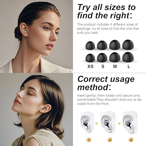 Miniatura 5 de Tapones para los oídos para dormir con cancelación de ruido de 45 dB, tapones de silicona reutilizables con 8 orejas y funda de viaje, protección