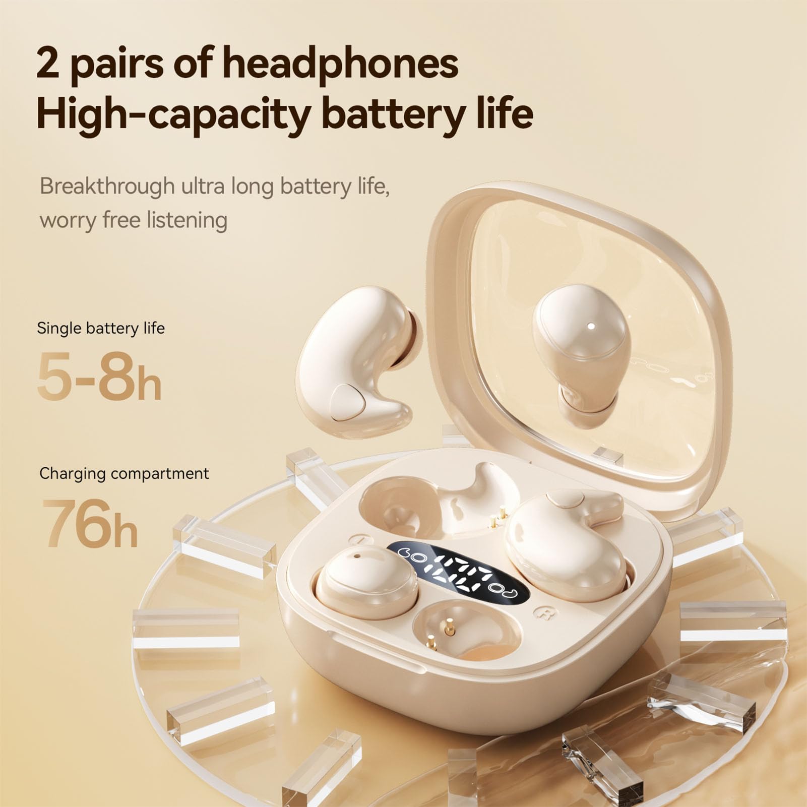 Xmenha - Auriculares de diadema con dos pares de mini pequeños Bluetooth 5.4 auriculares inalámbricos para dormir invisible impermeable deporte doble auricular pequeño oído para parejas de dos