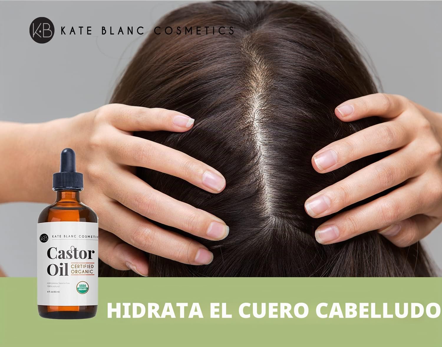 Kate Blanc Cosmetics Aceite de ricino orgánico (4 onzas), 100 % puro, prensado en frío, sin hexano. Aceite natural para cabello, pestañas, cejas. Hidratante de piel con kit de iniciación