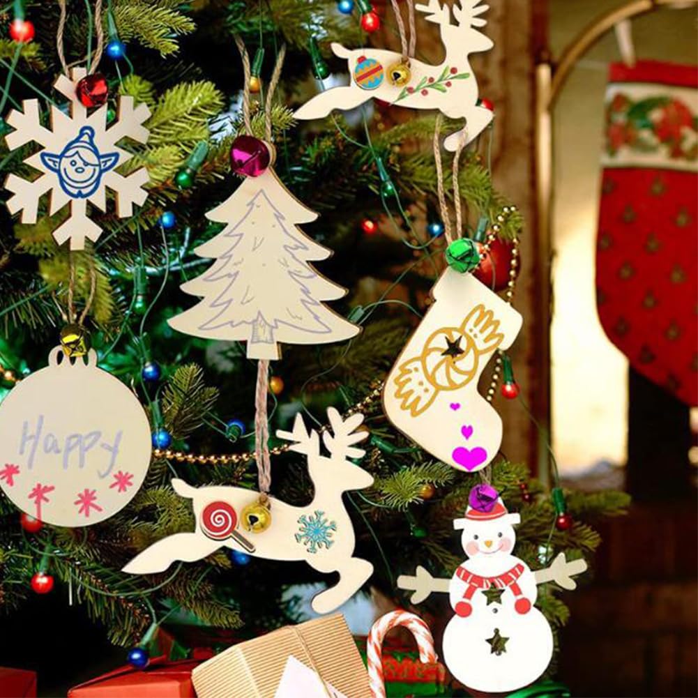 Doe-het-zelf houten hanger - 60-delige onafgewerkte kerstset