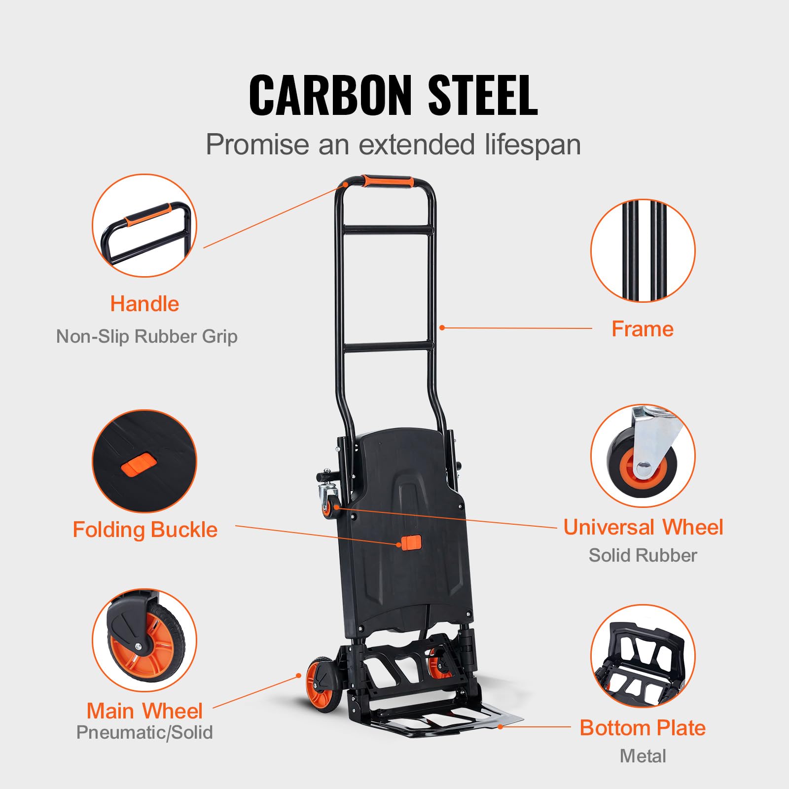 VEVOR Aluminiowy składany wózek transportowy 2 w 1 wózek transportowy do przenoszenia ładunku 136 kg wózek na platformę koła gumowe do transportu towarów magazynowych