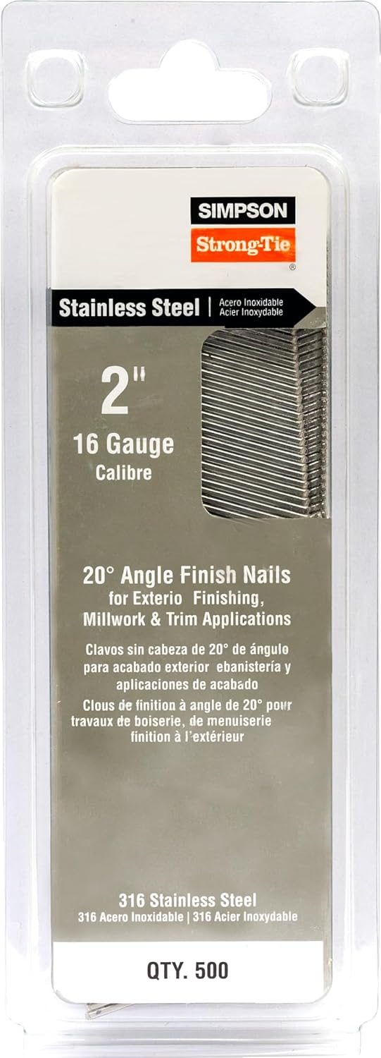 Simpson Strong-Tie T16N200PFB 2" 16ga 316SS Angled Finish Nails 500ct