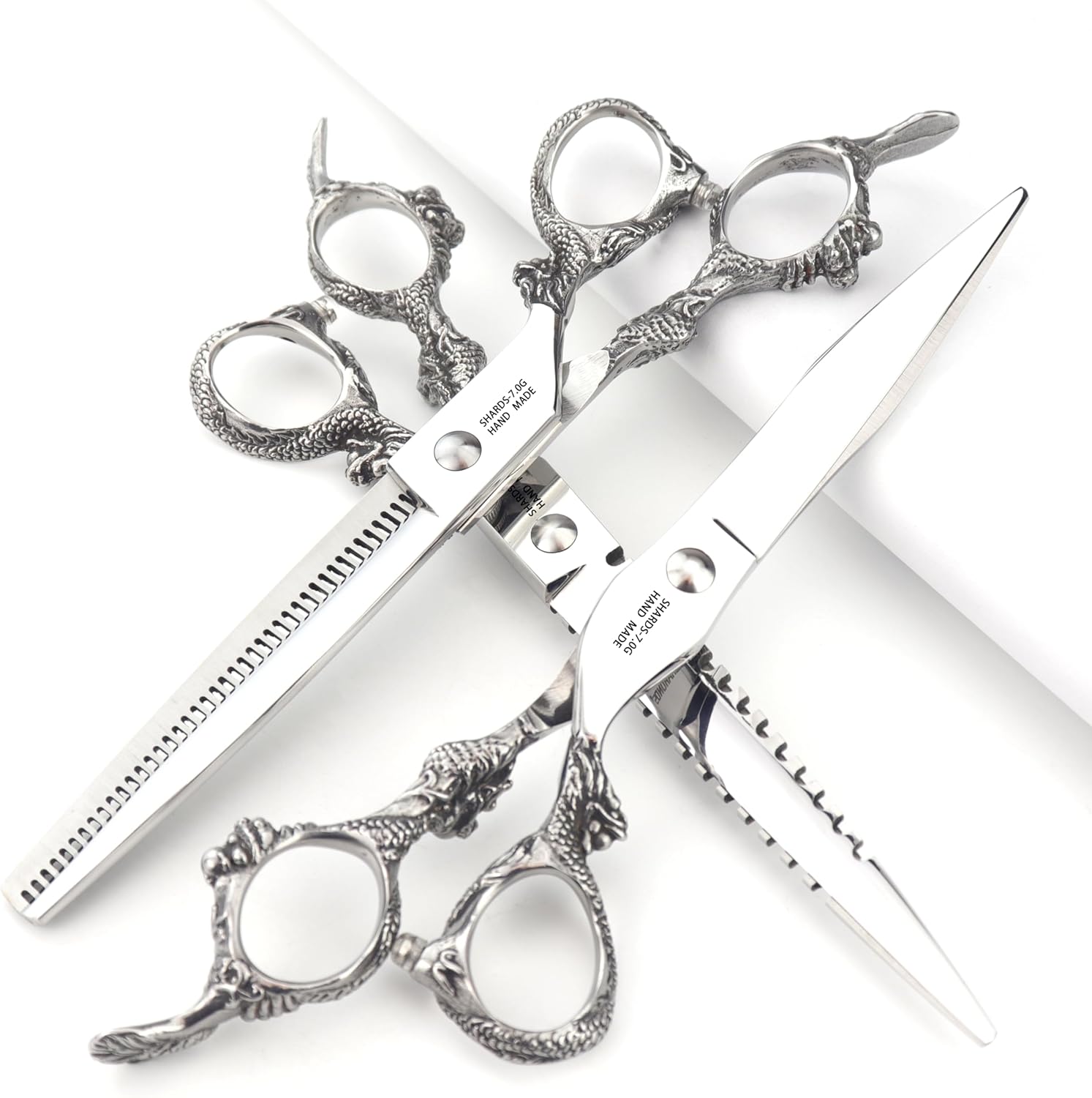 7" 7.5" 8"9" Professional Hairdressing Scissors Barber Salon Hair Cutting Dragon Shears (Large). (7 inch 3pc)