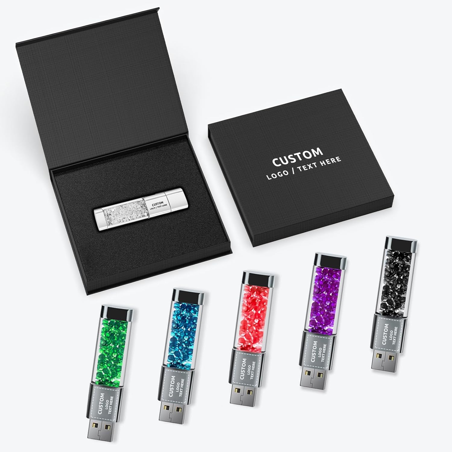Custom USB Flash Drive with Company Logo, 50 Pack Crystal USB Memory Stick with Built-in LED Indicator, Perfect for Students & Businesses (2G,Without Box)