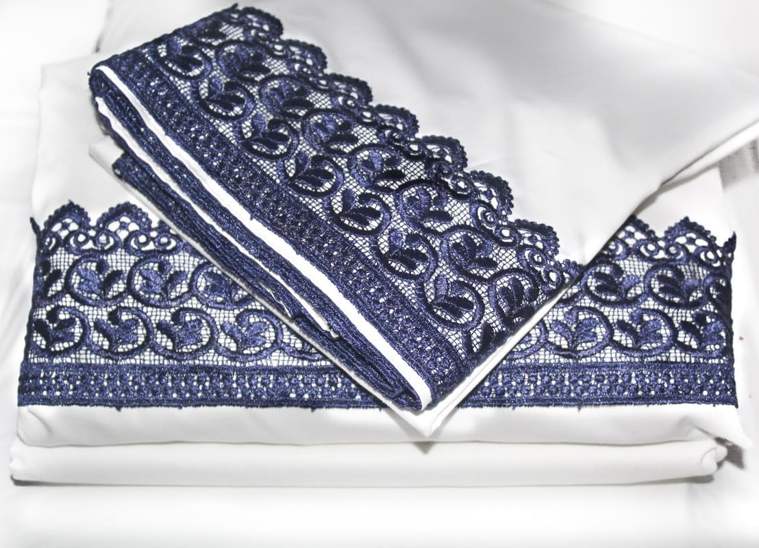 Cotton Culture Bed Crochet Lace Set - Full Size Cotton 4 PC's Sheet Set with Crochet Lace - 600 Thread Count 100% Cotton Sheets - Fits Mattress Upto 12" Drop - Wrinkle Free, White