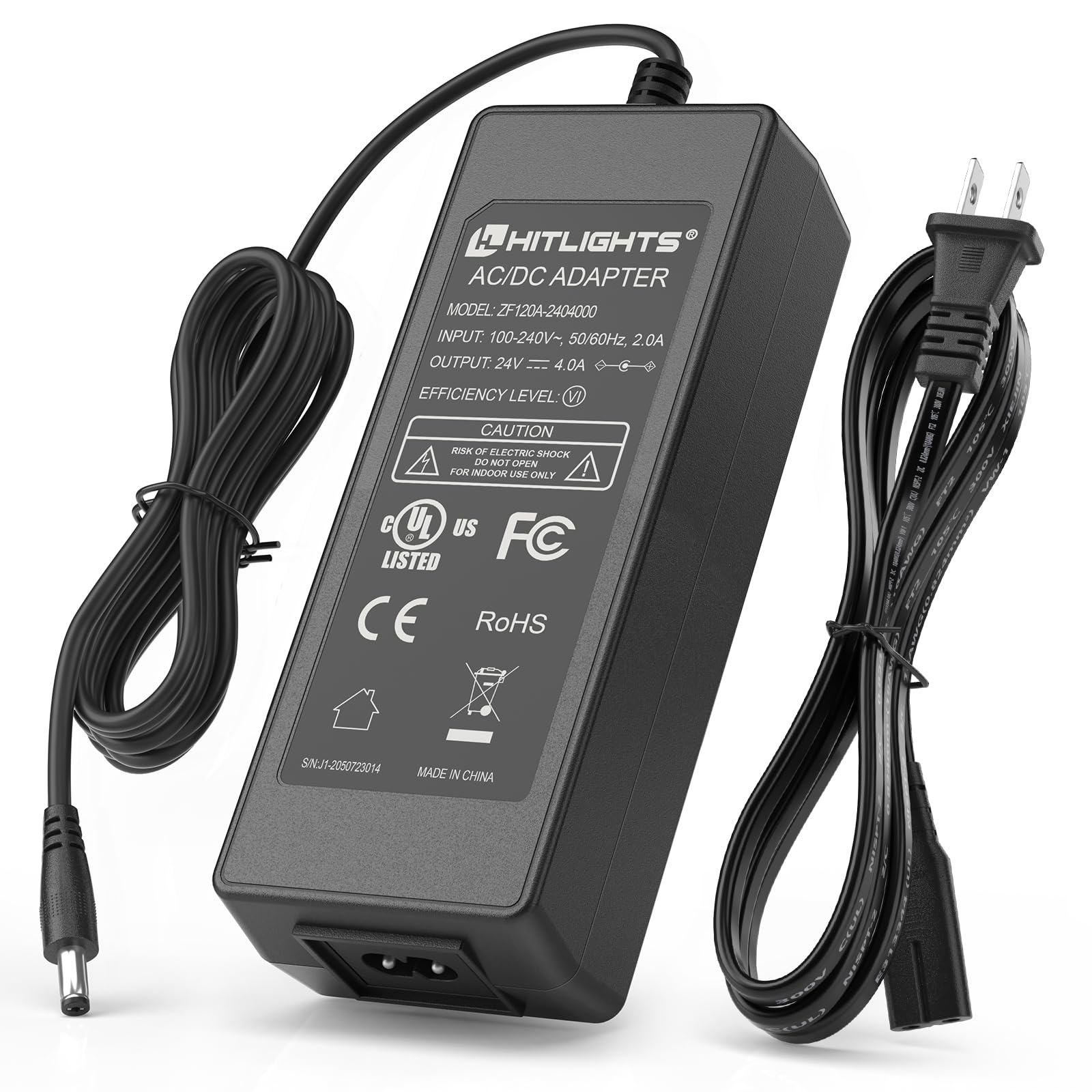 HitLights 24V 4A Power Supply Adapter 24 Volt 4 Amp 96W Led Light Adapter Transformer, 100-240V AC to 24V DC 4A Converter LED Power Cord for LED Strip