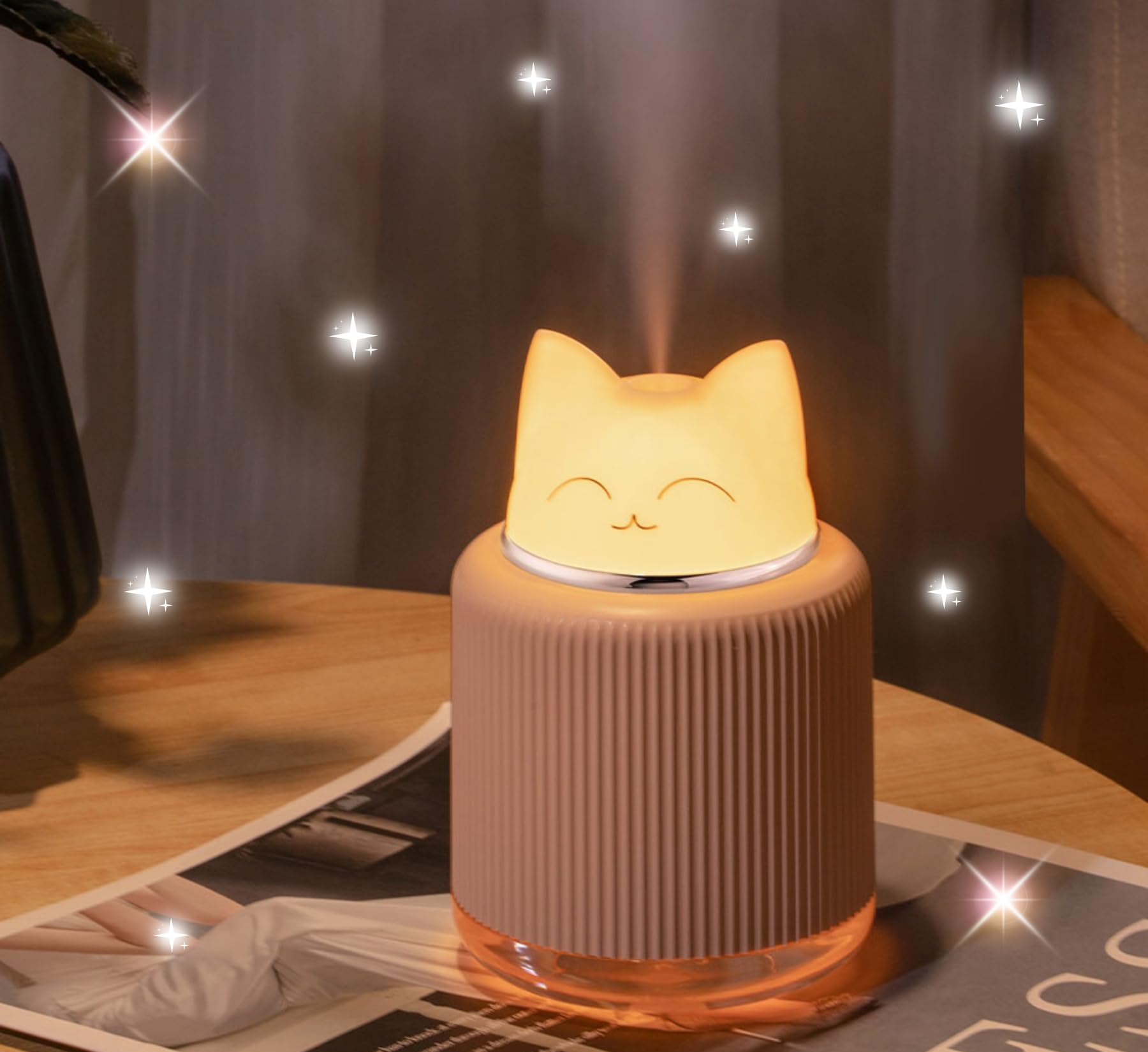 Mini Portable Ultrasonic Cat Humidifier for Bedroom Baby Car Desk. Cute Cool Mist Small Air Humidifier with USB for Home Office Travel Nursery Pet Plant. Silent & Auto Shut-off - ASTROVIS (Pink)-image-43