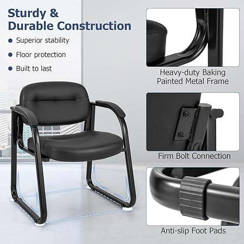 Miniatura 6 de Tangkula Juego de 2 sillas de invitados para sala de espera, sillas de recepción de oficina con base de trineo y reposabrazos acolchado, silla de