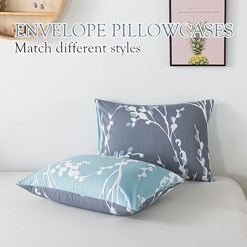 Miniatura 9 de Andency Juego de edredón tamaño individual, color gris y azul (66 x 90 pulgadas), juego de ropa de cama de 2 piezas de microfibra suave y ligera,