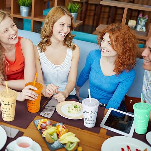 Miniatura 7 de Mumufy 24 vasos delgados de agradecimiento a los empleados de 16 onzas con tapas, vasos acrílicos coloridos con pajitas, vasos de plástico a granel