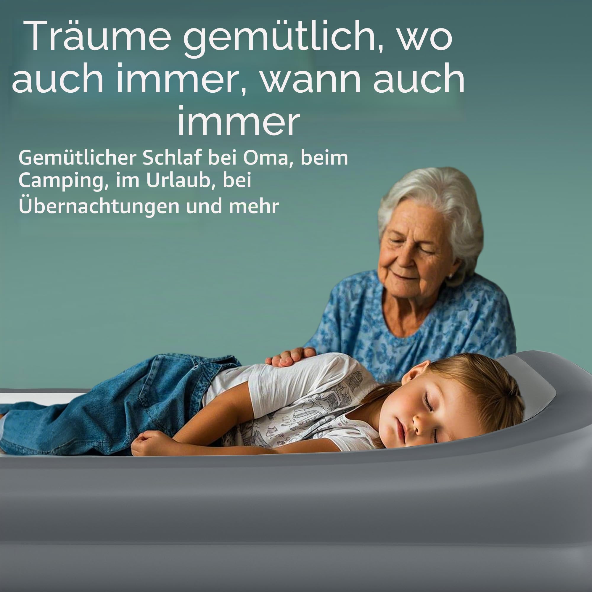 GloTika Aufblasbares Reisebett für Kleinkinder, tragbare Kinder-Luftmatratze mit Sicherheitsstoßstangen, ideal für Reisen, inklusive Pumpe und Tragetasche