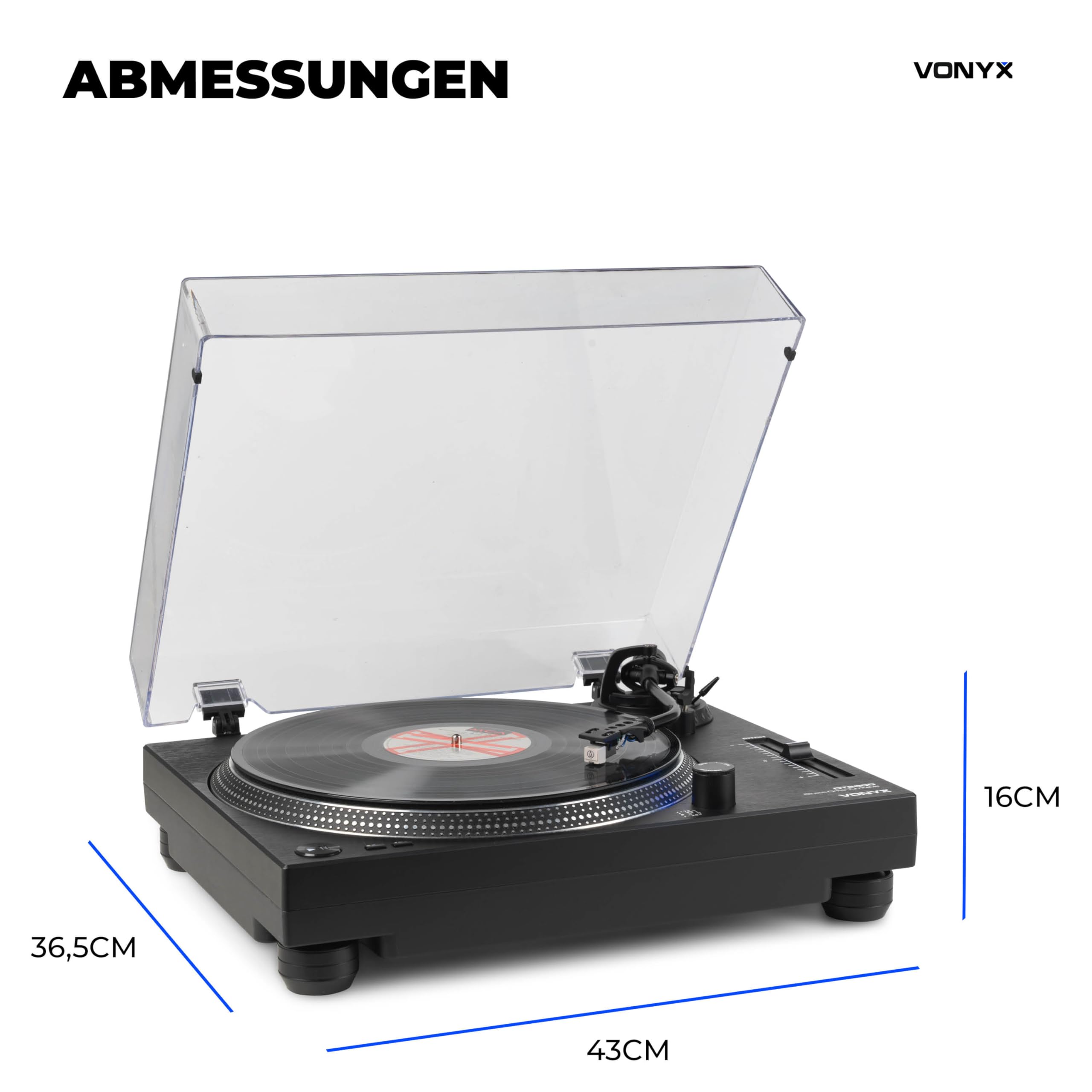Vonyx DT6000 - DJ Plattenspieler mit Direktantrieb - Automatik Schallplattenspieler mit integriertem Vorverstärker, S-Tonarm, Record Player inkl. AT3600 Tonabnehmer, USB-Digitalisierung - Schwarz