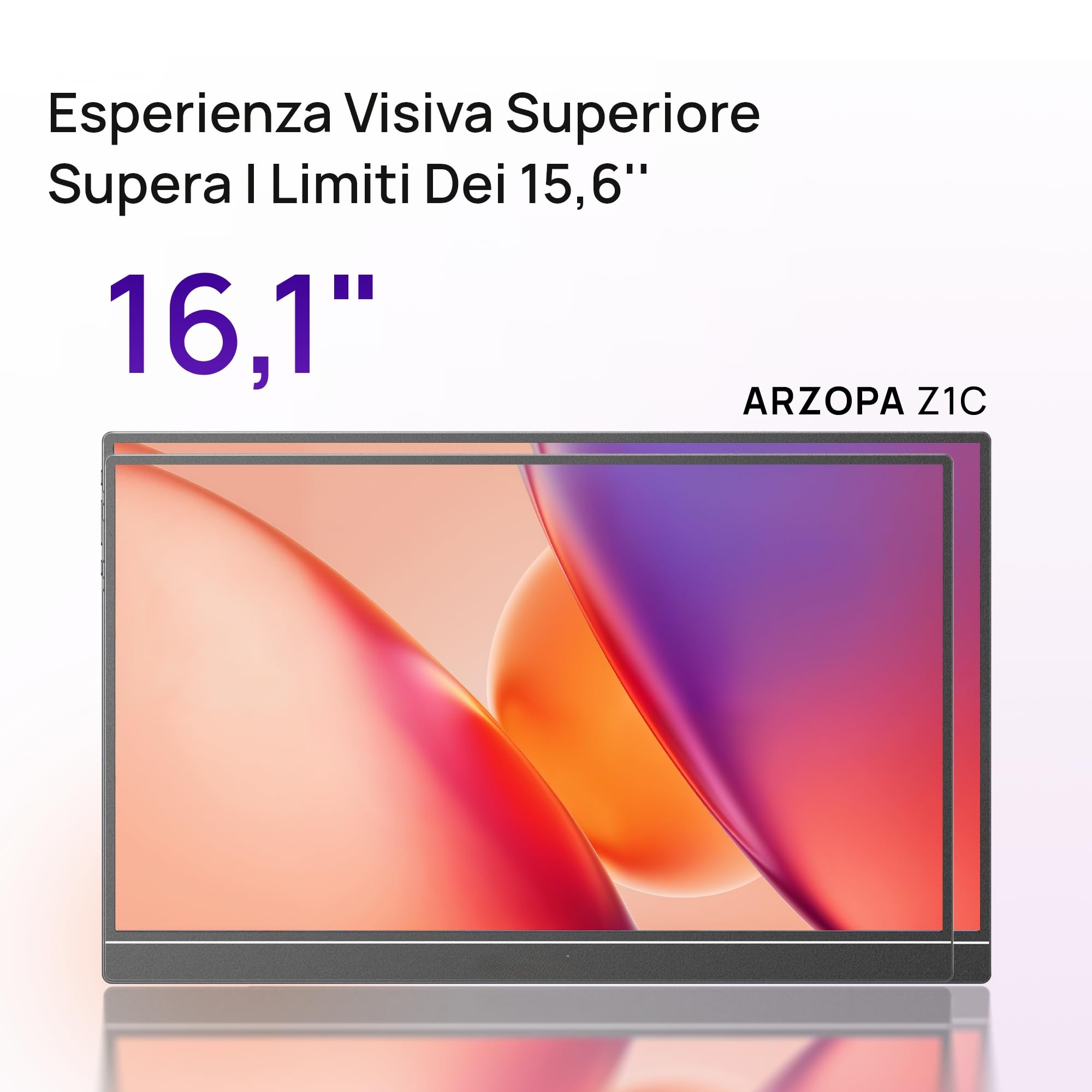 ARZOPA Monitor Portatile 16.1" IPS FHD 1080P HDR10 Ultra Sottile 9.3mm Altoparlanti Integrati Z1C