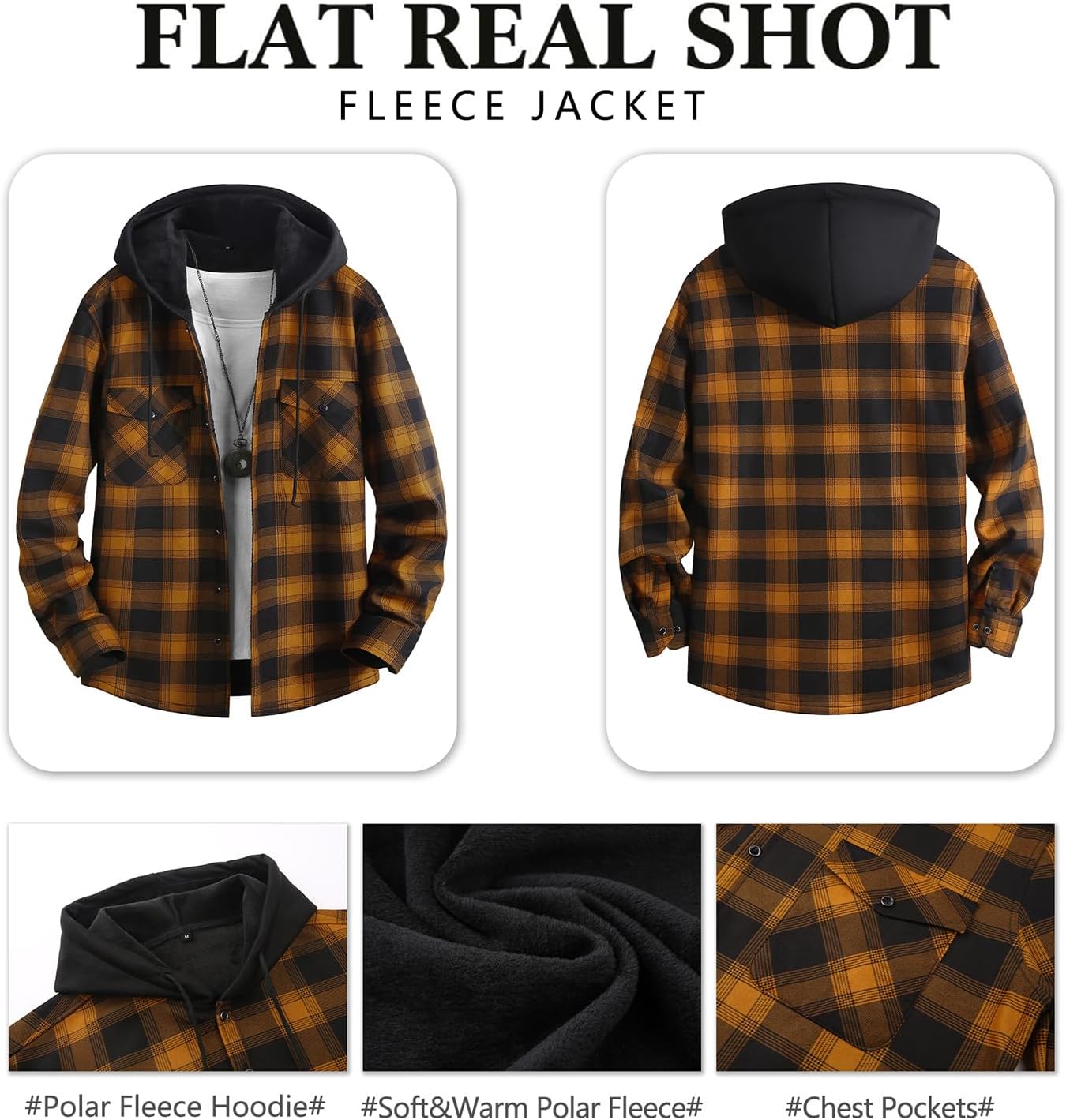 Askdeer Men's Flannel Fleece Jacket Sherpa Lined Winter Plaid Shirts Jacket Long Sleeve Thermal Coat With Pockets - Image 3