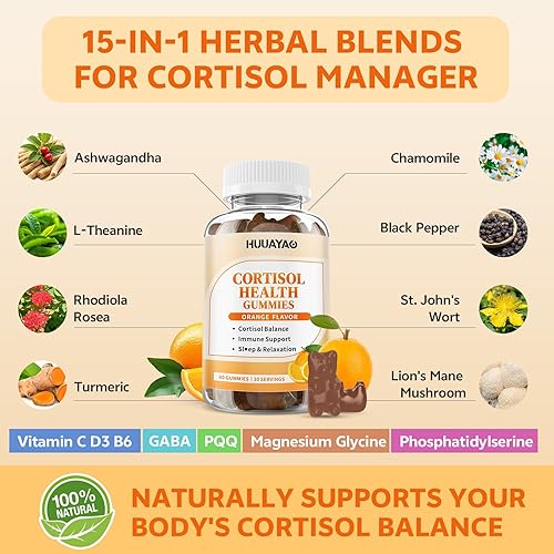 Miniatura 3 de Gomitas de cortisol 15 en 1, suplementos de cortisol con glicinato de magnesio, Ashwagandha Rhodiola Rose y complejo de L-teanina para relajación,