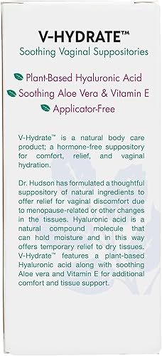 Miniatura 3 de Vitanica V-Hydrate, supositorios vaginales de ácido hialurónico para comodidad e hidratación vaginal con aloe vera y vitamina E, sin hormonas y sin