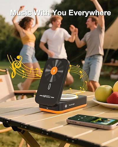 Miniatura 3 de Cargador inalámbrico magnético 3 en 1 para iPhone, soporte de cargador plegable con altavoz Bluetooth y luz apta para dormir, estación de carga