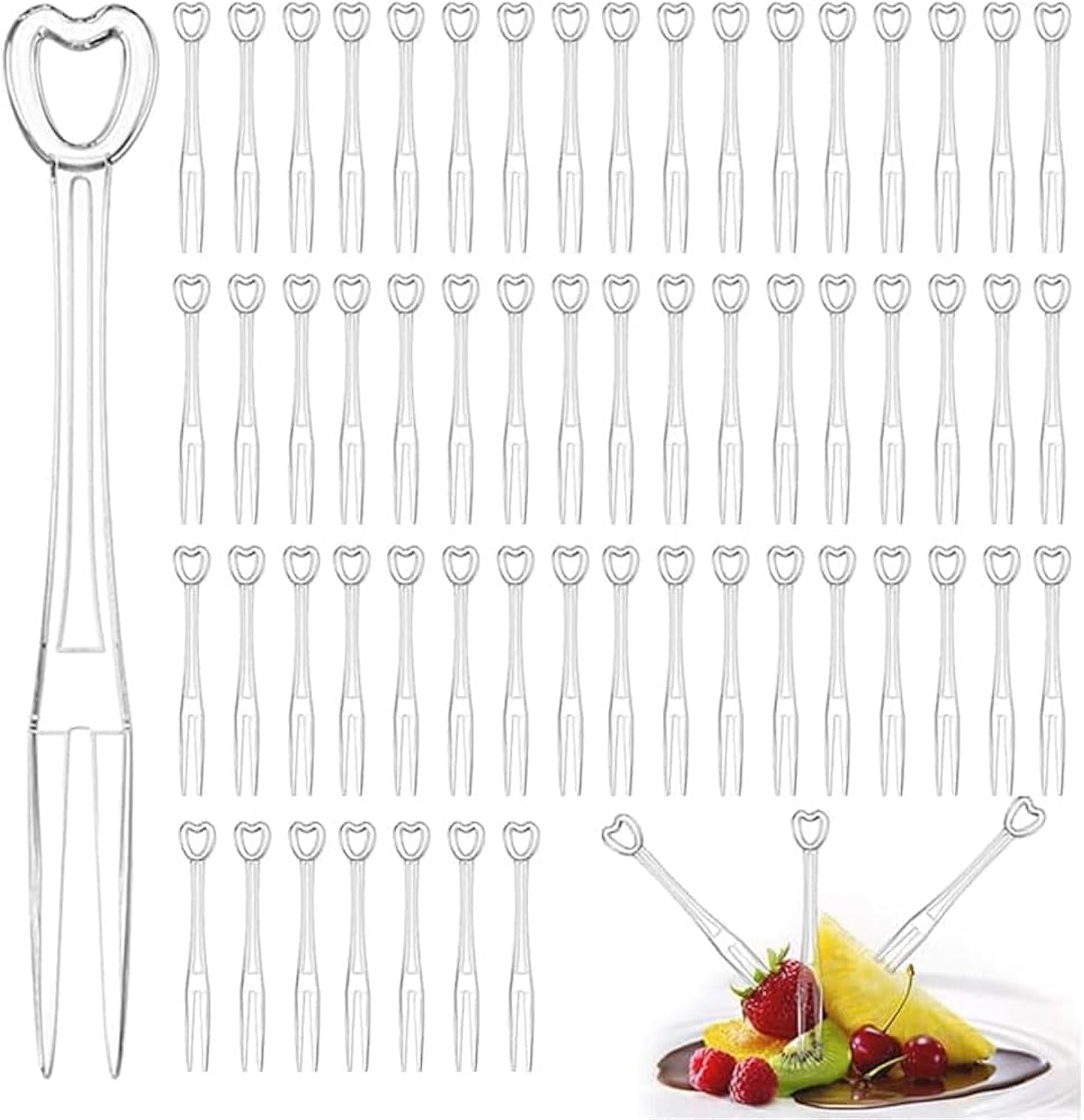 500 Disposable Heart Forks, Individually Wrapped Transparent Commercial Grade Plastic Sticks for Fruit, Mini Cake, Vegetable - Parties and Daily Life