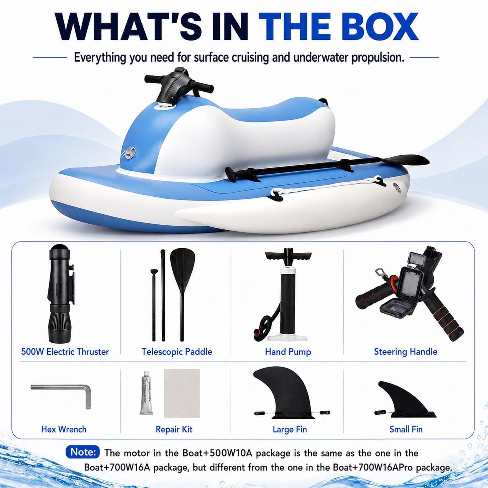 Bote Inflable Plegable Motorizado: PropulsióN Submarina Desmontable de 500 W para Pesca y Actividades de Ocio Boat+700W16APro