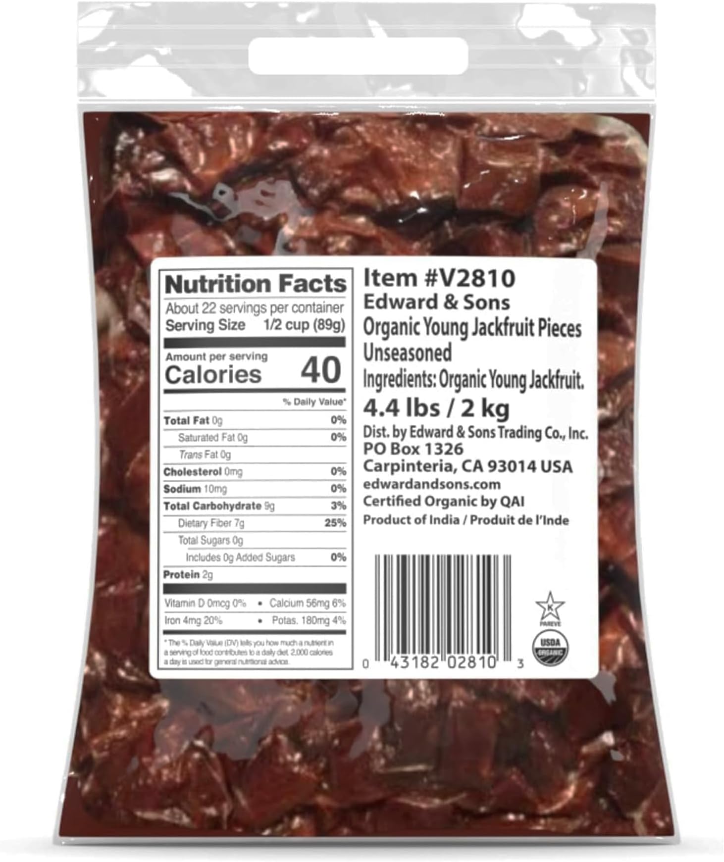 Organic Young Jackfruit - Jackfruit Organic, Vegan Meat, Vegan Fruit, Plant Based Meat, Vegan Meat Substitute, Unseasoned - 4.4 Pounds