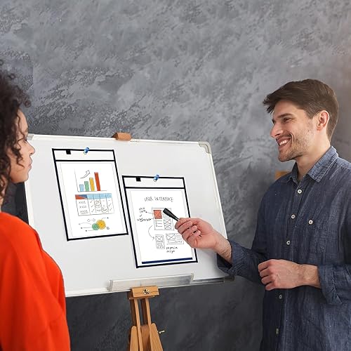 Vista 6 de SCRIBBLEDO Paquete de 50 soportes para boletos de trabajo, 9 x 12 pulgadas, fundas de plástico negras de borrado en seco, protectores de hojas