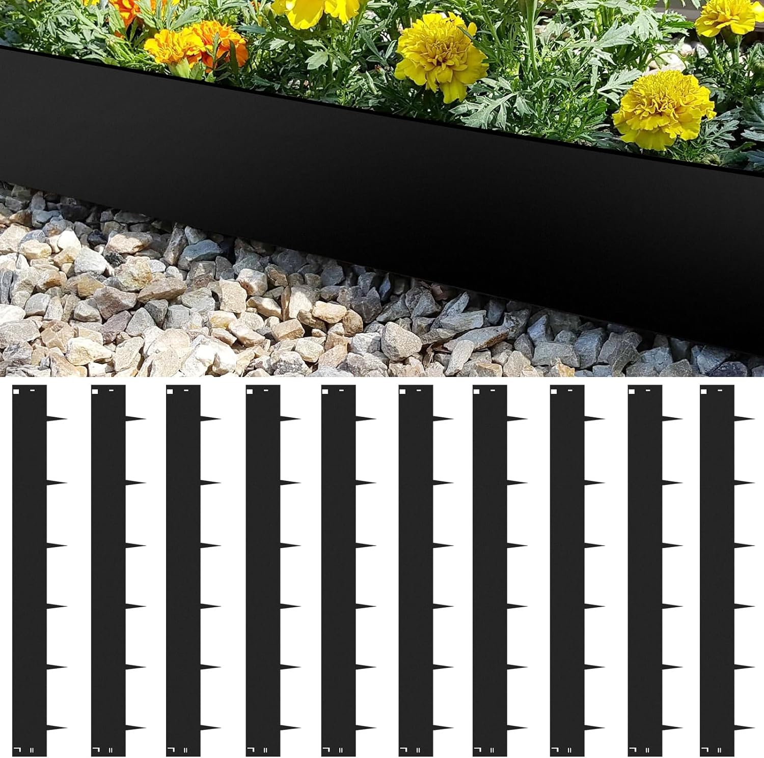 10Pack Steel Landscape Lawn Edging,6in Black Powder Coated Finish Beandable Metal Garden Border,Hammer in Edging Border for Yard Pathway Divider (32Ft Toltal)