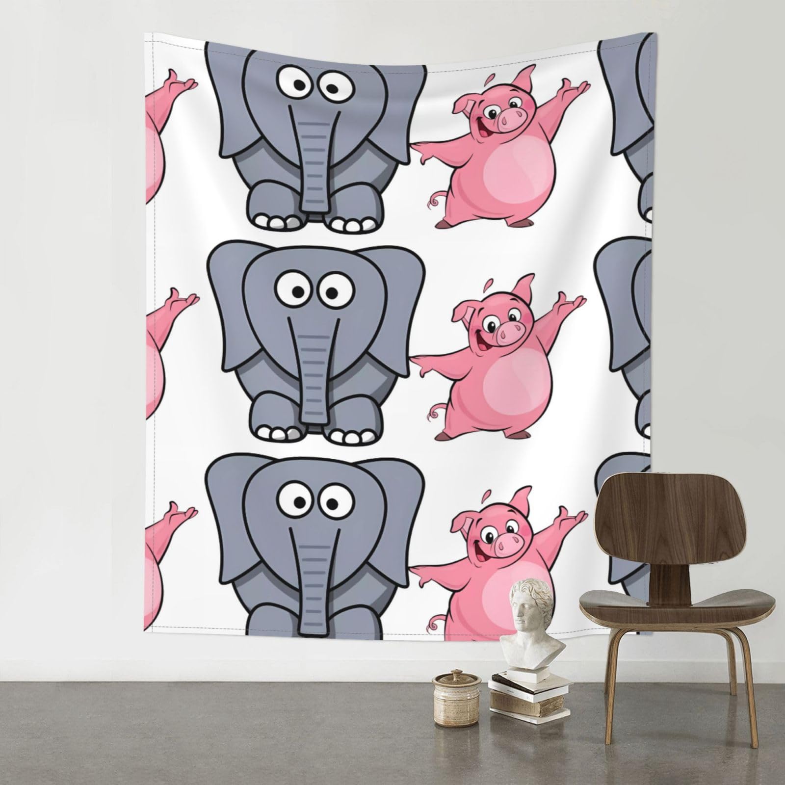 WHJSSF Elephant and Piggie Prints 60x51in Wall Tapestry Bohemian Throw Blanket Dorm Decor Beach Picnic Cover