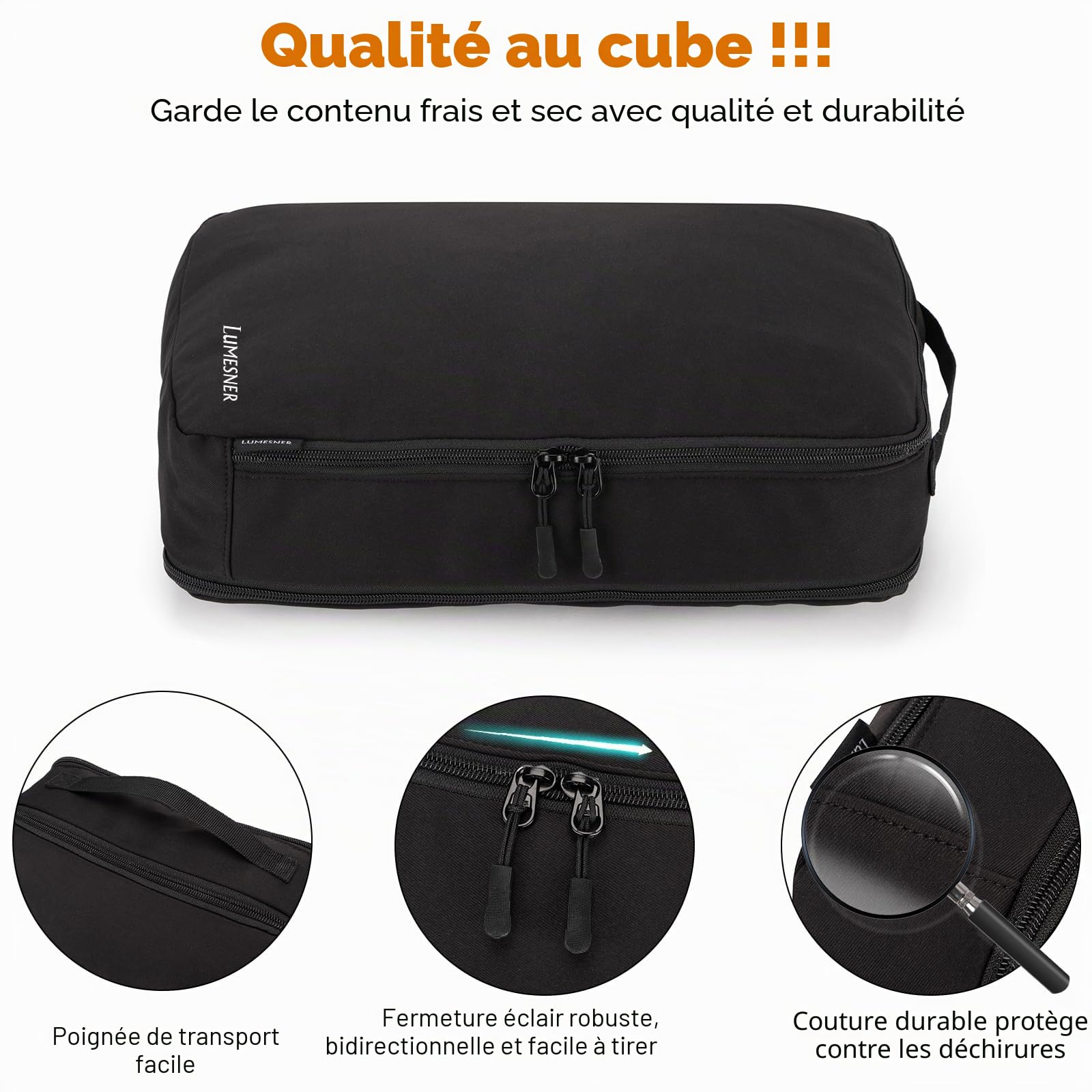Lumesner Lot de 8 cubes d'emballage de compression pour valises de voyage, organiseurs de sacs de compression et cubes de voyage (8 pièces, noir)
