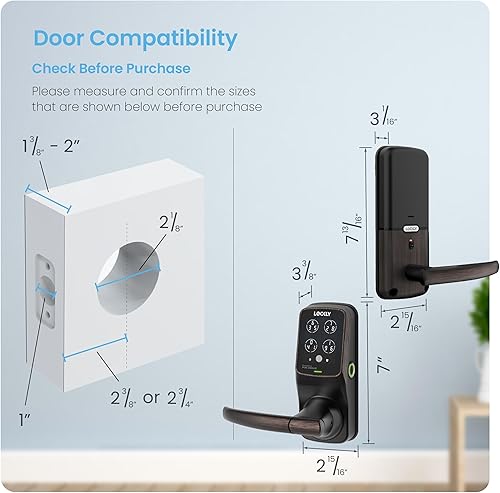 Miniatura 9 de Lockly Secure Pro Smart Lock Wi-Fi, cerradura de puerta con teclado digital de entrada sin llave, sensor de huellas dactilares biométrico 3D con